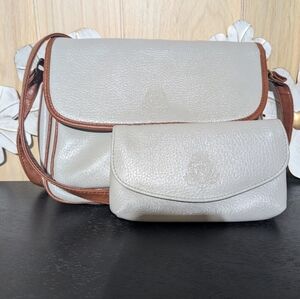 Vintage Tandem Chic Cream and Brown Crossbody Bag And Wallet Set